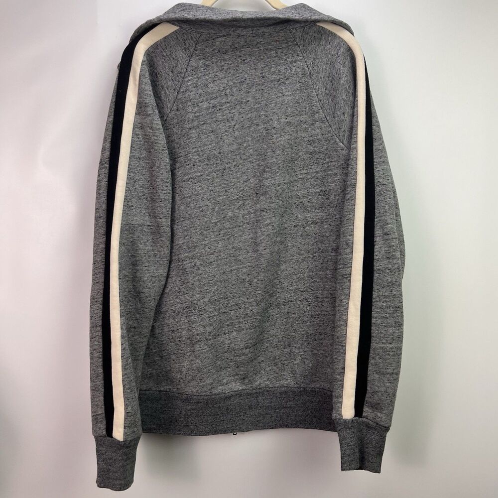 J. Crew Zip Up Hoodie Size Medium Gray Sherpa Lined Track Stripe Jacket Style - Picture 4 of 7